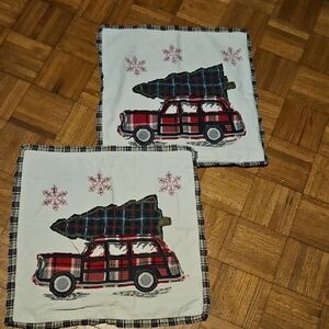 POTTERY BARN Car and Tree Accent Pillow Covers CHRISTMAS 🎄